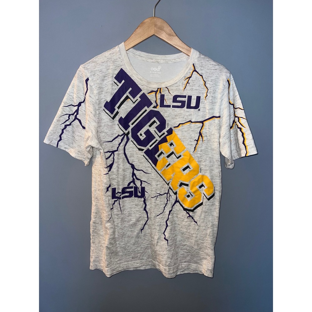 LSU Tigers Youth XL 18/20 Graphic T-Shirt Gen2 Lightning‎ Bolt Heather Grey Tee